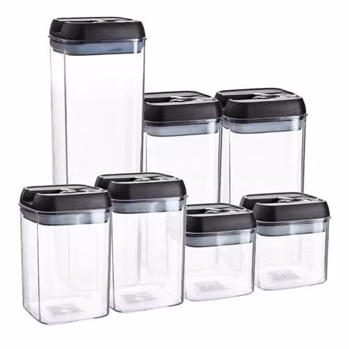 Argon Tableware 7-Piece Airtight Plastic Food Storage Container Set with Flip Lock Lids in Black – 1