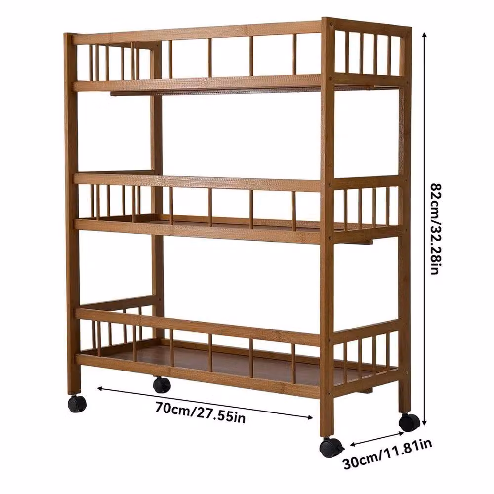 Kelvenix Rustic 3 Tier Bamboo Bathroom Trolley Cart in Brown, W: 100 cm, D: 60 cm – 2