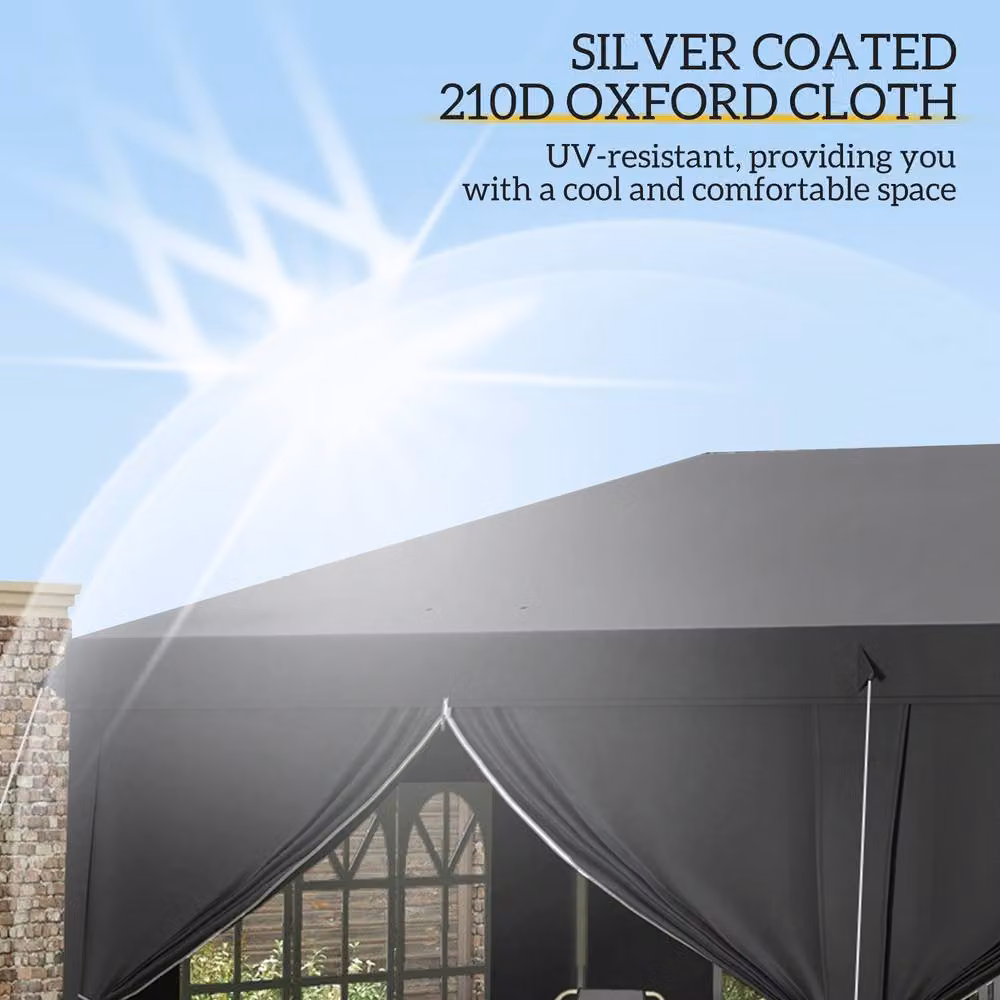 Outsunny Black Pop-Up Gazebo with Windows and Steel Frame, W: 585 cm, D: 300 cm, H: 205 cm – 5