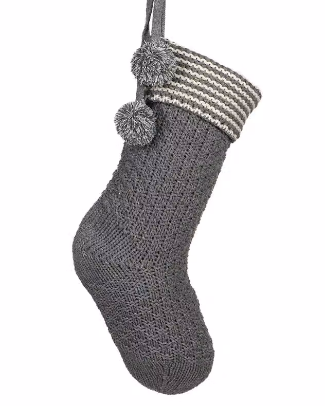 Dibor Set of 4 Grey and Gold Chunky Knit Pom Pom Christmas Stockings – 2