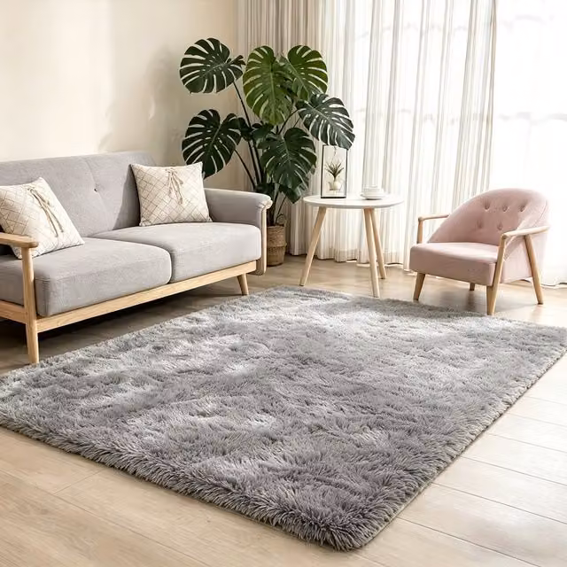 MCC Direct Plush Shaggy Faux Fur Rectangle Rug, Grey, W: 140 cm, D: 200 cm