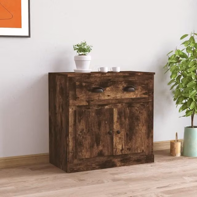 Berkfield Home Smoked Oak Sideboard in Brown, W/D/H: 70 x 35.5 x 67.5 cm