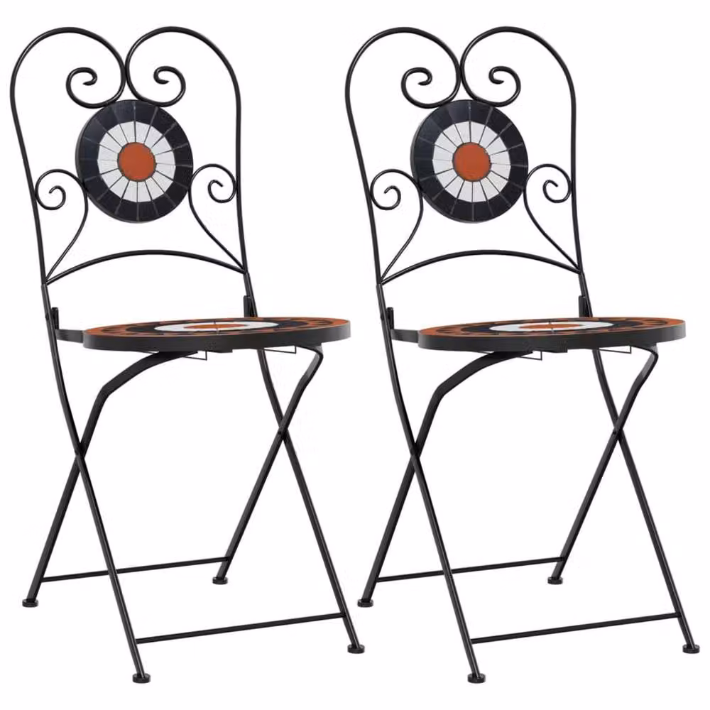 Berkfield Home Beautiful Bistro Chairs, Set of 2, Terracotta and White Ceramic and Metal, Foldable Garden Chairs – 2