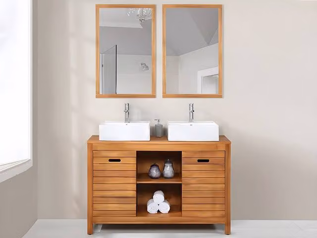 Vente-unique SEPANG Rectangular Mirror with Acacia Wood Surround in Walnut, W: 90 cm, H: 60 cm – 1