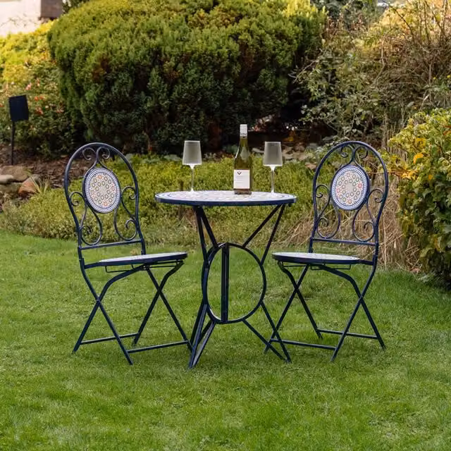Scottish Everlastings Ltd Blue Mediterranean Floral Mosaic Bistro Set with Powder Coated Steel Frame