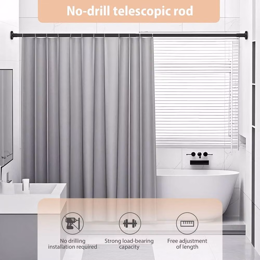 Kelvenix Black Stainless Steel Extendable Shower Curtain Tension Rod – 4