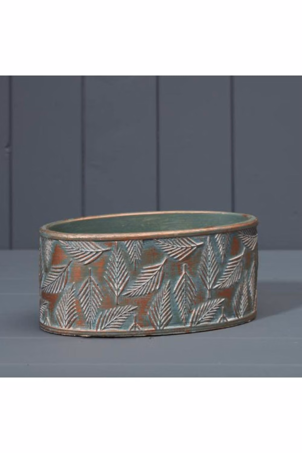 KDMD Green and Copper Wash Oval Concrete Tabletop Planter – 2