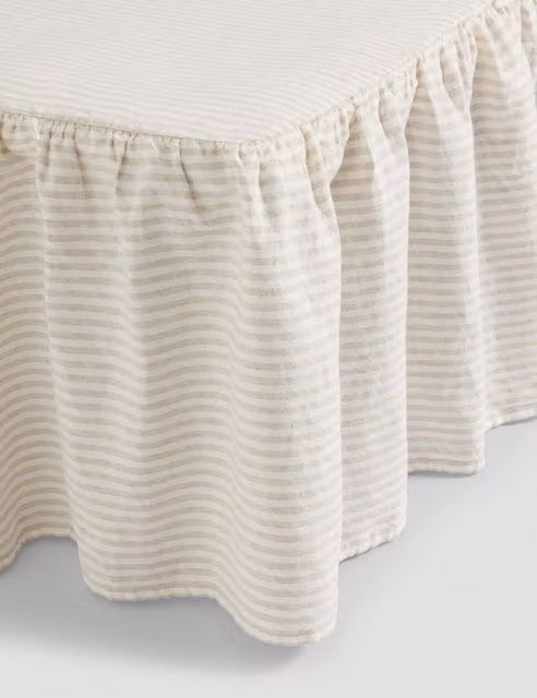 Piglet In Bed Pure Linen Striped Valance Sheet in Beige, 90 x 190 cm