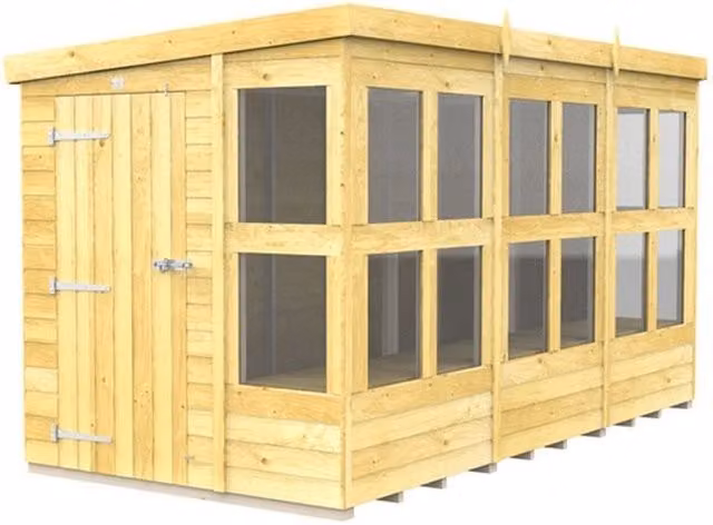 Buttercup Farm Rustic Wood Pent Potting Shed in Brown, W358 x D178 x H201 cm – 1
