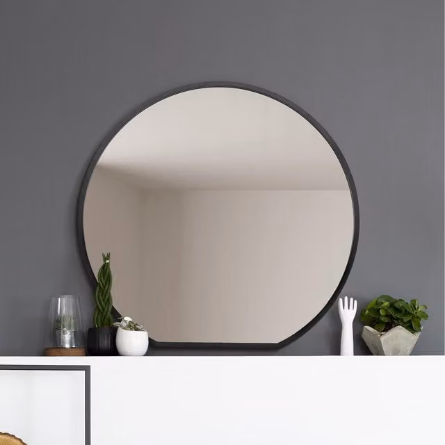 MirrorOutlet Circulus Black Circular Wall Mirror, Diameter: 100 cm