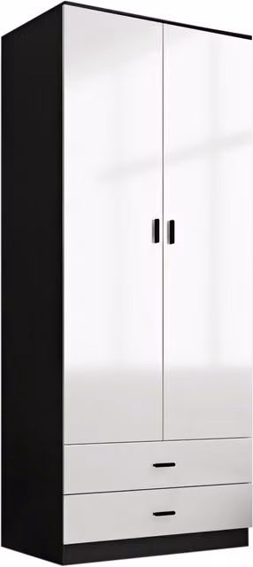 URBNLIVING Gloss 2 Door Wardrobe with 2 Drawers in White, W/D/H: 180 x 46 x 75 cm