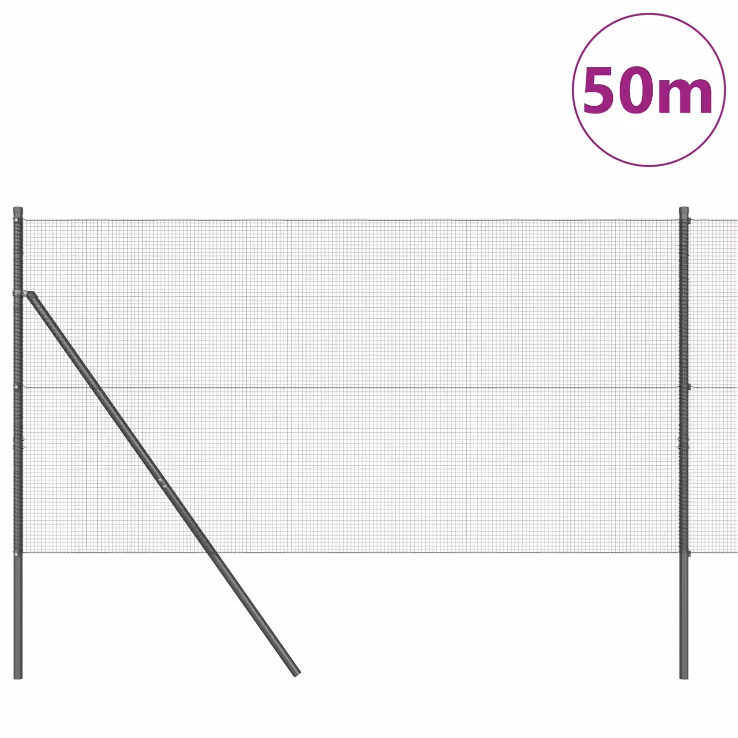 Berkfield Home Grey Powder-Coated Steel Welded Wire Fence with 13 Round Posts, 1.4 m x 50 m – 2