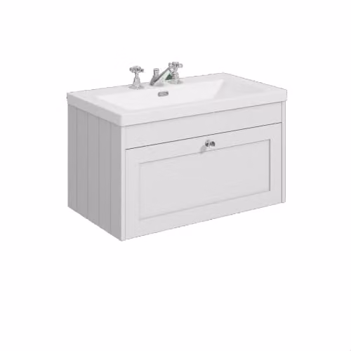 Balterley Wall Hung Traditional Bathroom Vanity Unit with Single Soft Close Drawer and 3 Tap Hole Rectangular Sink, White, W/D/H: 80.0 x 45.3 x 43.1 cm