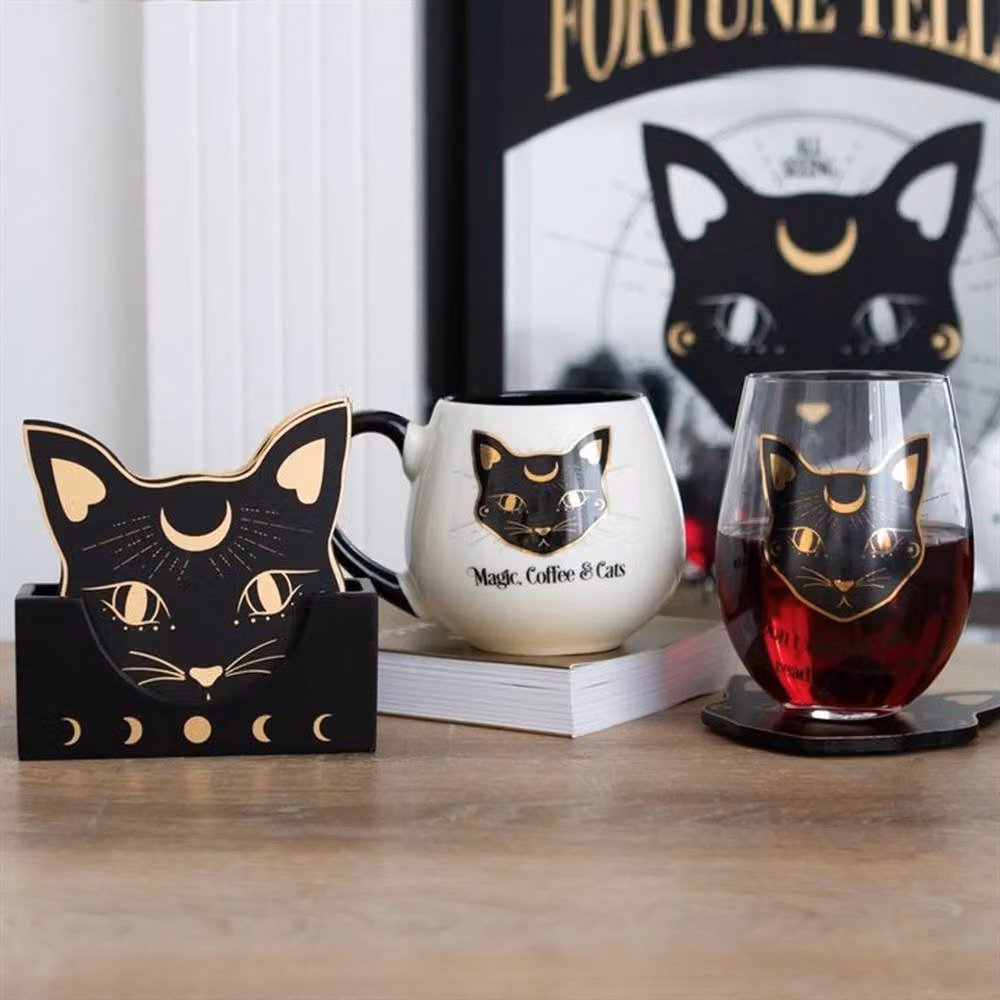 Uniqueful Magic Coffee and Cats Rounded Ceramic Mug, Multicolour, 550 ml – 2