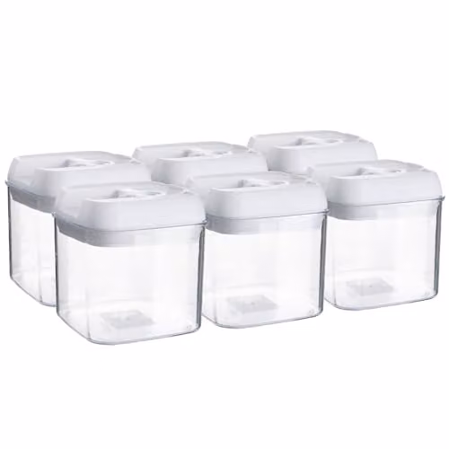Argon Tableware Airtight Plastic Food Storage Containers with Flip Lock Lids, White, 500ml, Set of 6