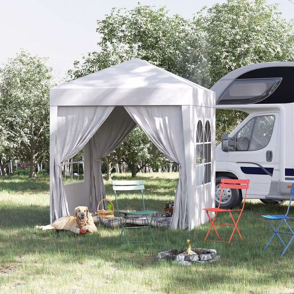 Outsunny White Pop Up Gazebo with Windows and Steel Frame, W: 200 cm, D: 200 cm, H: 240 cm – 2