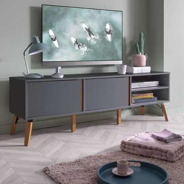 Nöa and Nani Otto Mid-Century Style Grey Pine Wood TV Unit
