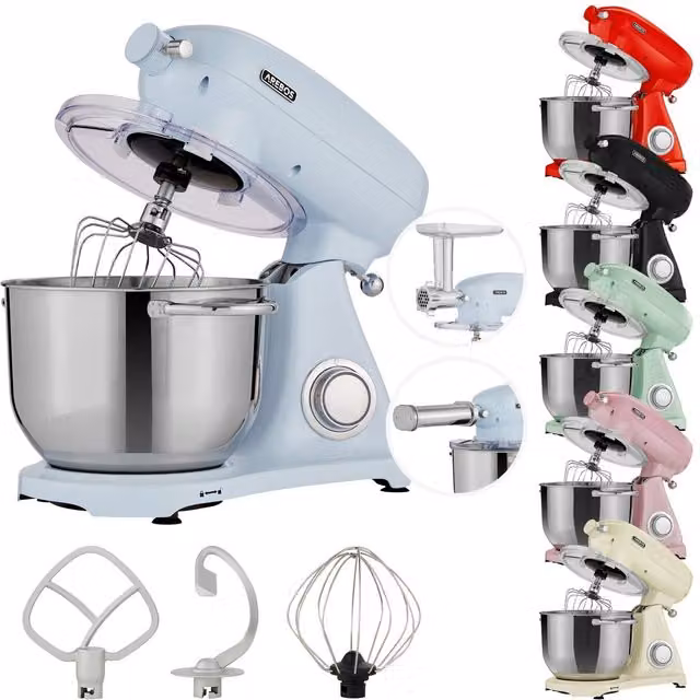 AREBOS Retro Stand Mixer with 6L Stainless Steel Mixing Bowl, Blue