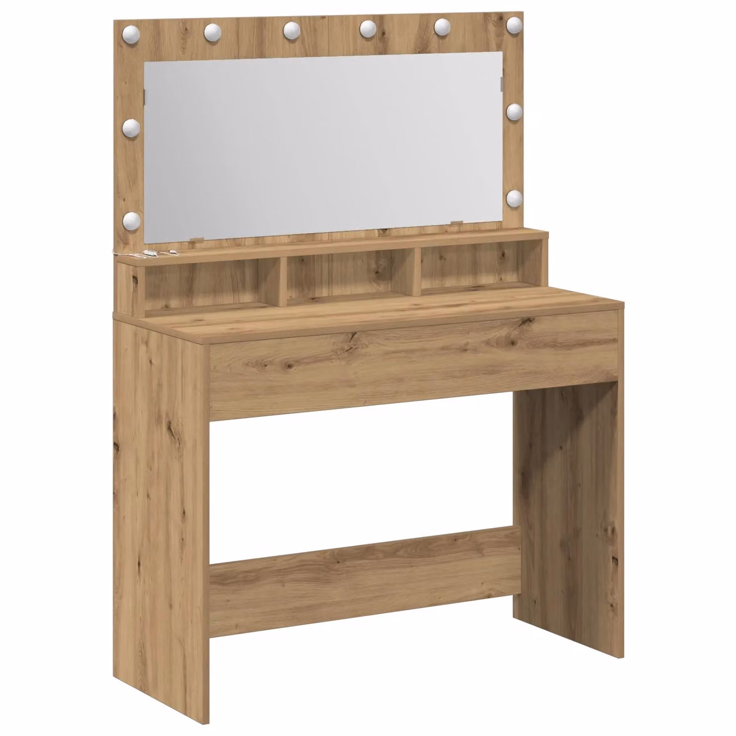 Berkfield Home Makeup Table with Hollywood LED Lights in Artisan Oak Brown, W/D/H: 100 x 41 x 135 cm – 2