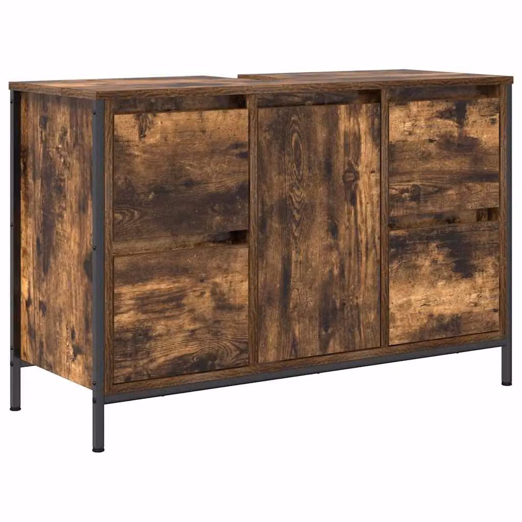 Berkfield Home Basin Cabinet with Drawers in Smoked Oak Brown, W: 90 cm, D: 34.5 cm, H: 60 cm – 2