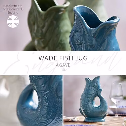 Wade Albert White Fish Jug, Ceramic, 1.2 l, Green, White and Petrol – 2