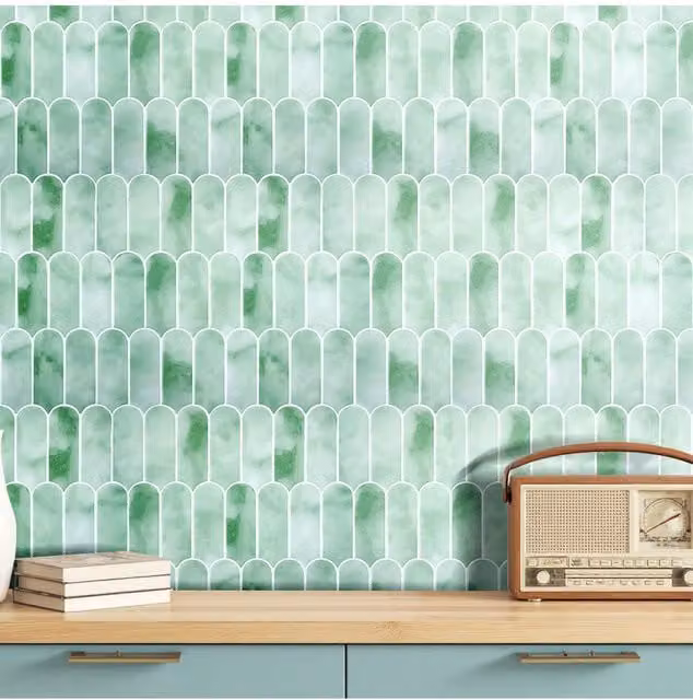 Living and Home 10-Piece Gradient Colour 3D Arch Self-Adhesive Wall Tile Stickers in Green – 1