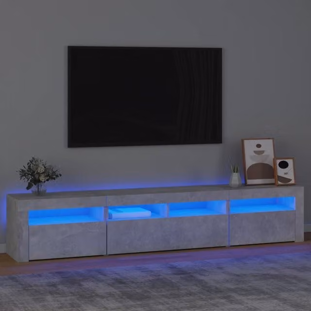 Berkfield Home Modern TV Cabinet with LED Lights in Concrete Grey, W: 210 cm, D: 40 cm, H: 35 cm