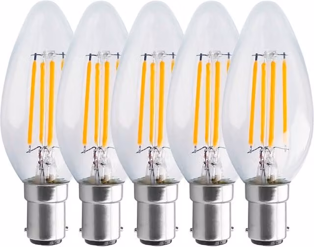 Harper Living Pack of 5 B15 SBC Small Bayonet LED Candle Light Bulbs, Warm White, Clear, Dimmable, 4.5 Watts