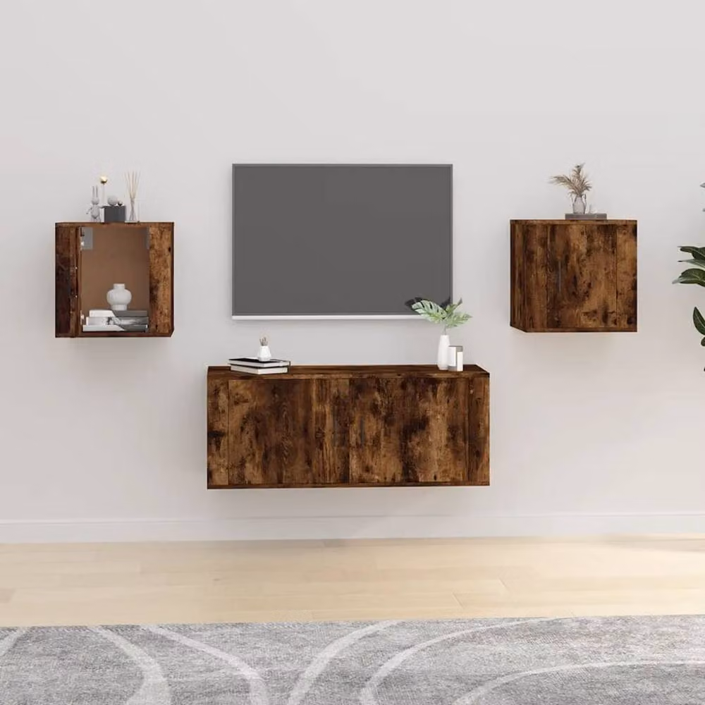 Berkfield Home Wall Mounted TV Cabinets, 2 Piece Set in Smoked Oak Brown, W/D/H: 40 x 34.5 x 40 cm – 2