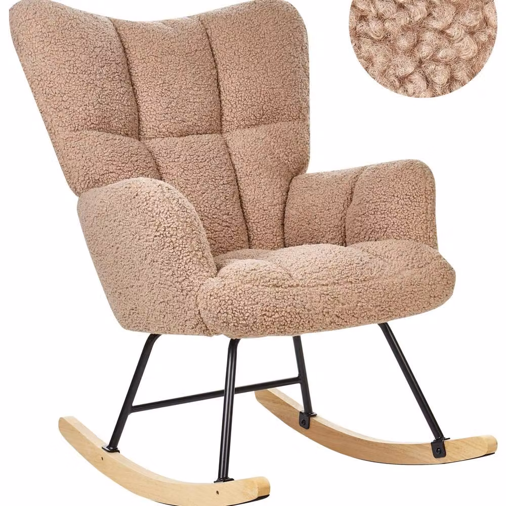 Wyld and Coco Sand Beige Boucle Rocking Chair with Rubberwood Frame – 2