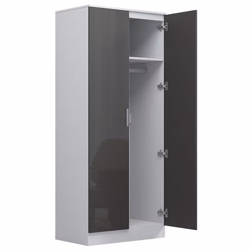 Reflect 2 Door Mirrored Wardrobe in Grey Gloss and Matt White, H 180 cm x W 76 cm x D 47 cm – 3