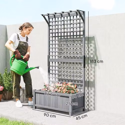Outsunny Wood Planter with Trellis for Climbing Plants, Grey, W: 183.0 cm, H: 90.0 cm, D: 45.0 cm – 5