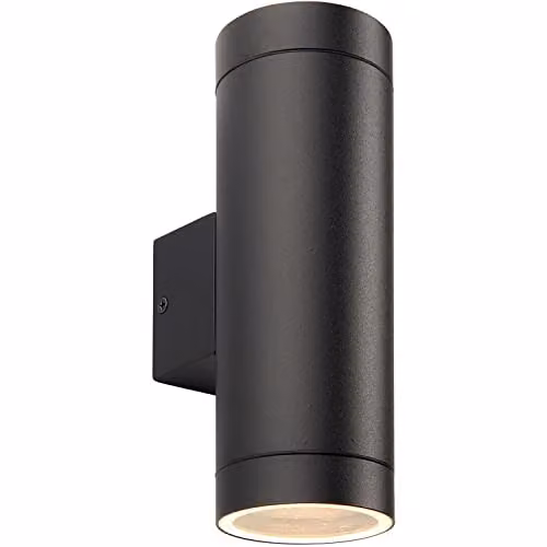 Loops Up & Down Twin Outdoor Wall Light, Black Aluminium and Transparent Glass, IP44 Rated, Dimmable GU10 LED Garden Lamp – 1