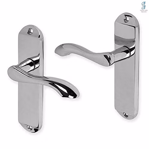 Golden Grace Cadenza Long Backplate Set Latch Door Handles, Chrome, W: 17.5 cm, H: 3.8 cm, Pack of 5
