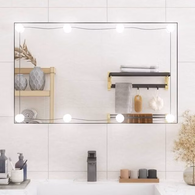 Berkfield Home Silver Rectangular Wall Mirror with LED Lights, W: 50 cm, H: 80 cm