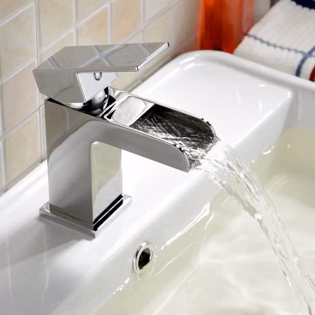 Nes Home Ozone Modern Waterfall Basin Mono Mixer Tap in Chrome Silver
