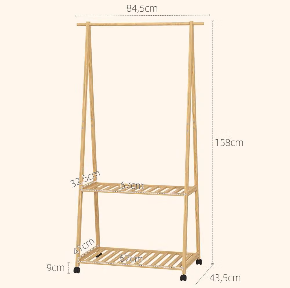 STILVORA Bamboo Clothes Rack with Shelves and Hooks in Natural Brown – 2