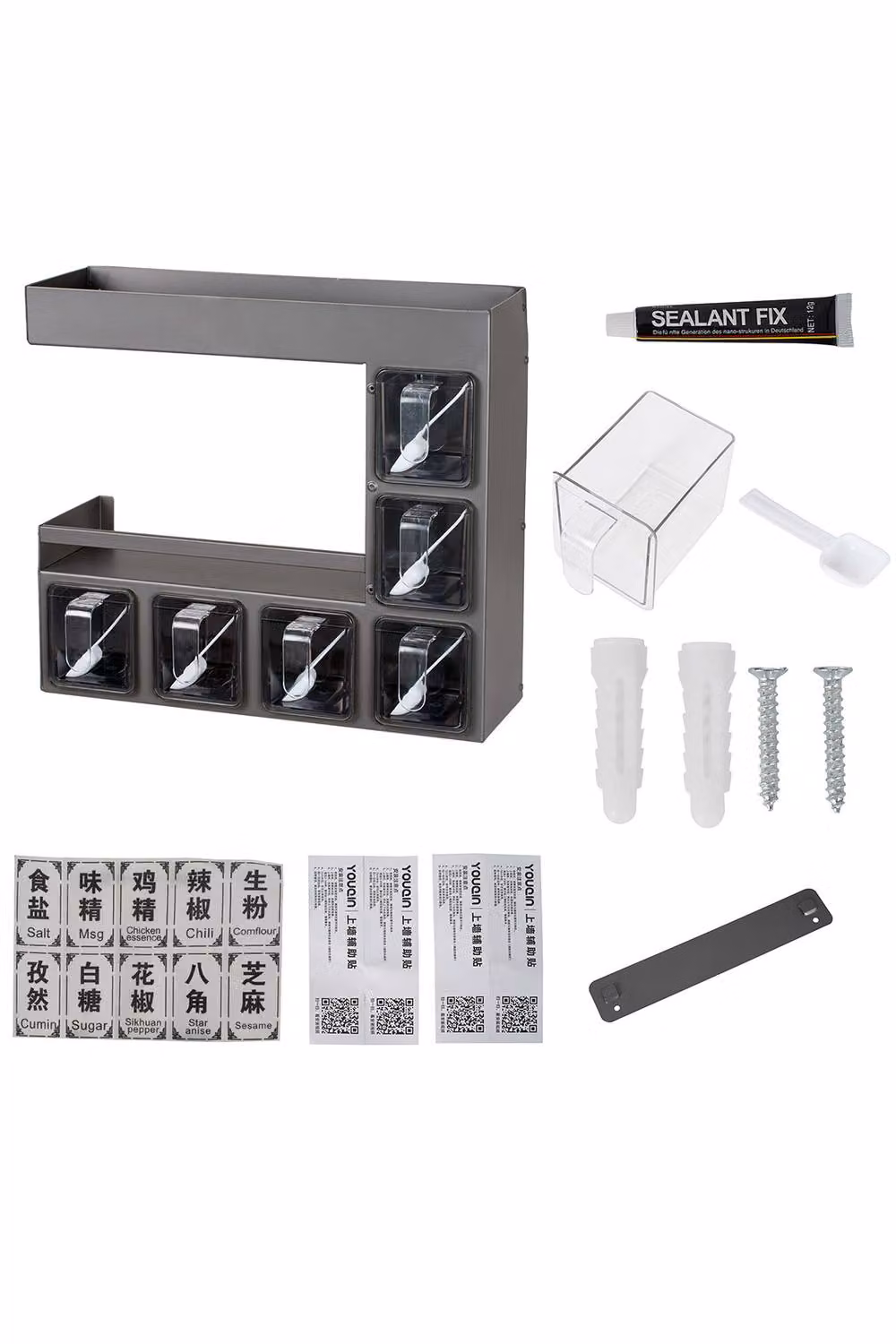 Living and Home 3-Tier Wall-Mounted Metal Kitchen Spice Rack with 6 Compartments in Grey – 5