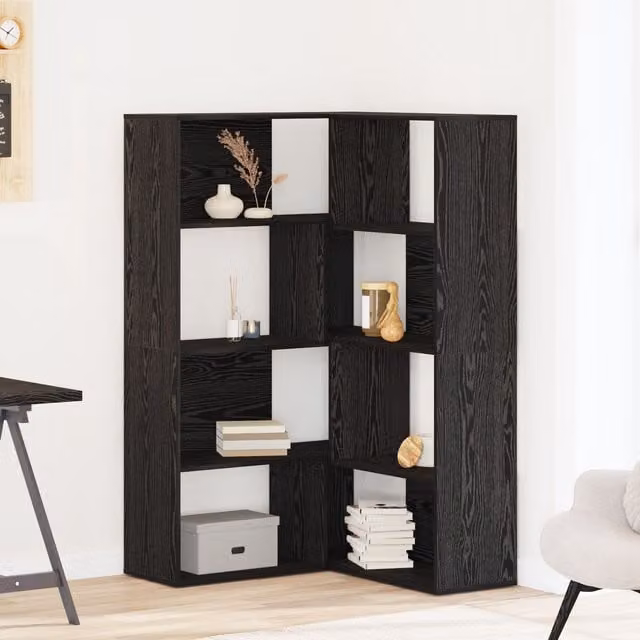 Berkfield Home Modern Corner Cabinet in Black Oak with Adjustable Shelves, H 140.5 x W 30 x D 30 cm – 1