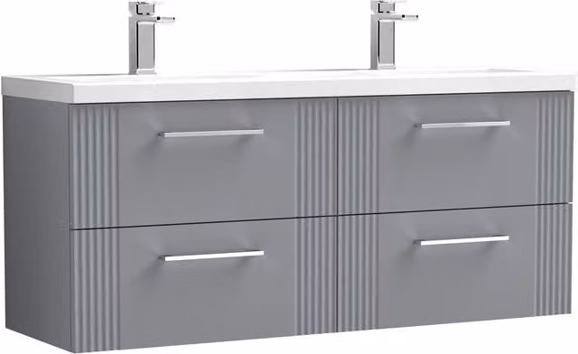 Balterley Wall Hung 4 Drawer Vanity Unit with 2 Ceramic Basins, Satin Grey, Width: 120 cm