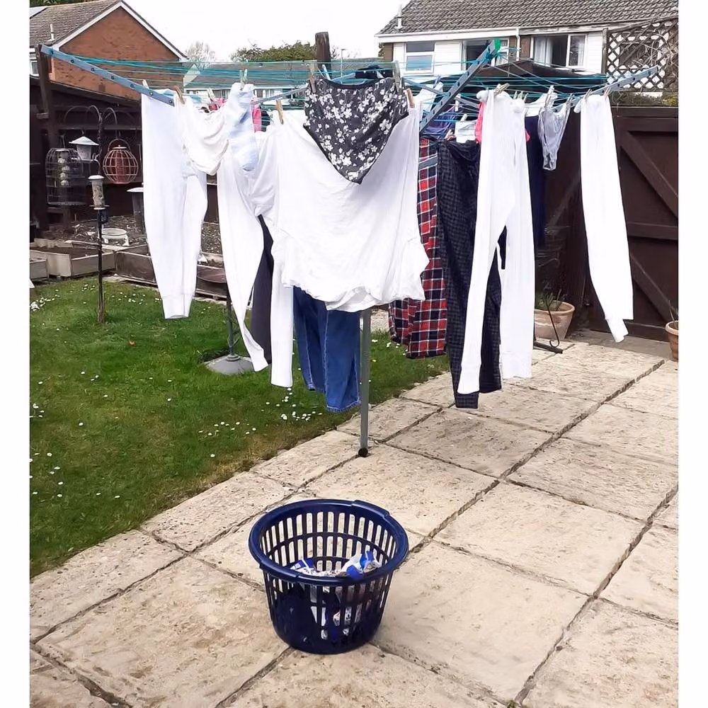 NESTLUNE Rotary Clothes Airer with 4 Arms and Ground Spike in Petrol Blue – 5