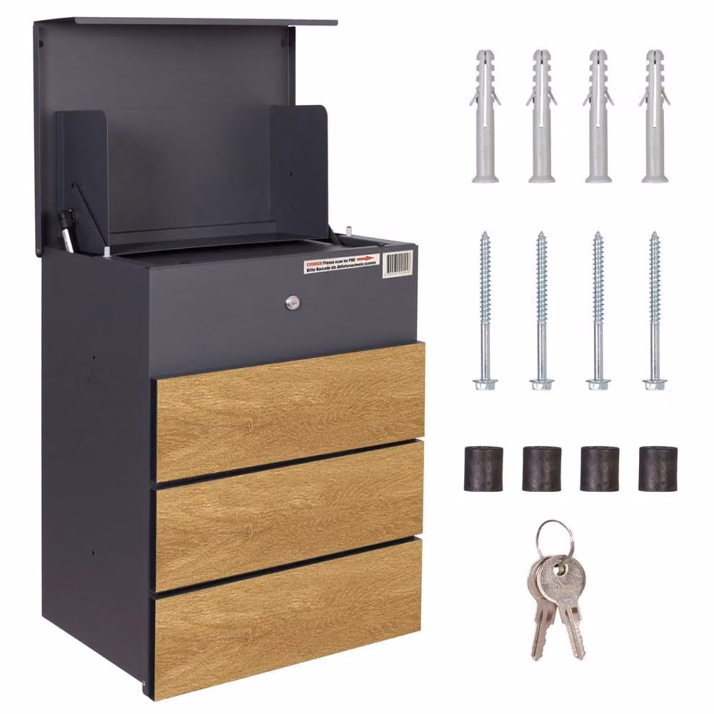 Phoenix Safe Company PB1331AWK Outdoor Parcel Box with Key Lock in Grey and Light Oak Wood Effect – 2