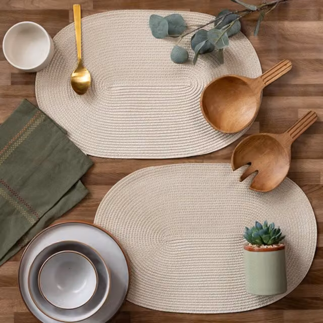 dc fix Almond Eco-Line Wipe Clean Oval Weave Placemats, Set of 4, Beige