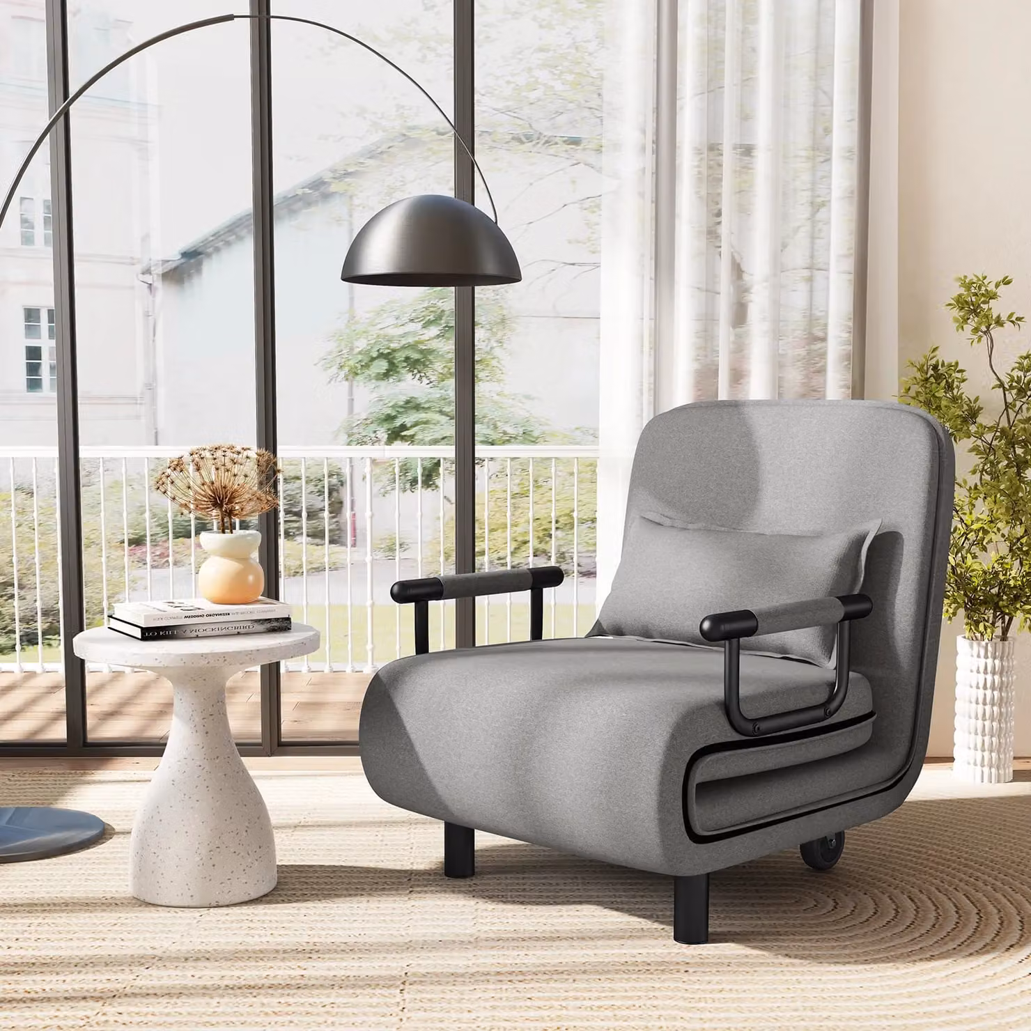 Costway 3-in-1 Convertible Sofa Bed Sleeper Chair with Lumbar Pillow in Grey – 2