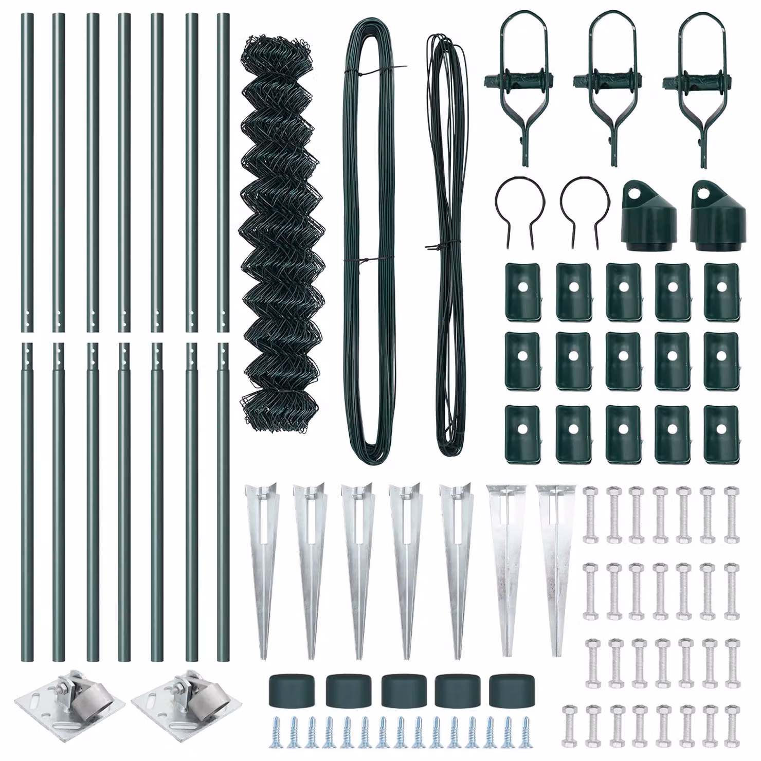 Berkfield Home Green Galvanised Steel Chain Link Fence with 7 Spike Posts, W: 10 m, H: 1.4 m – 4