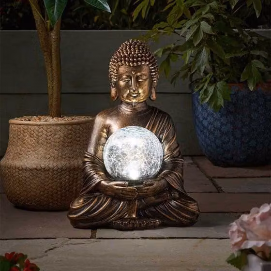 Marco Paul Multicoloured Solar Crackle Glass Buddha Globe, Height: 37 cm – 1