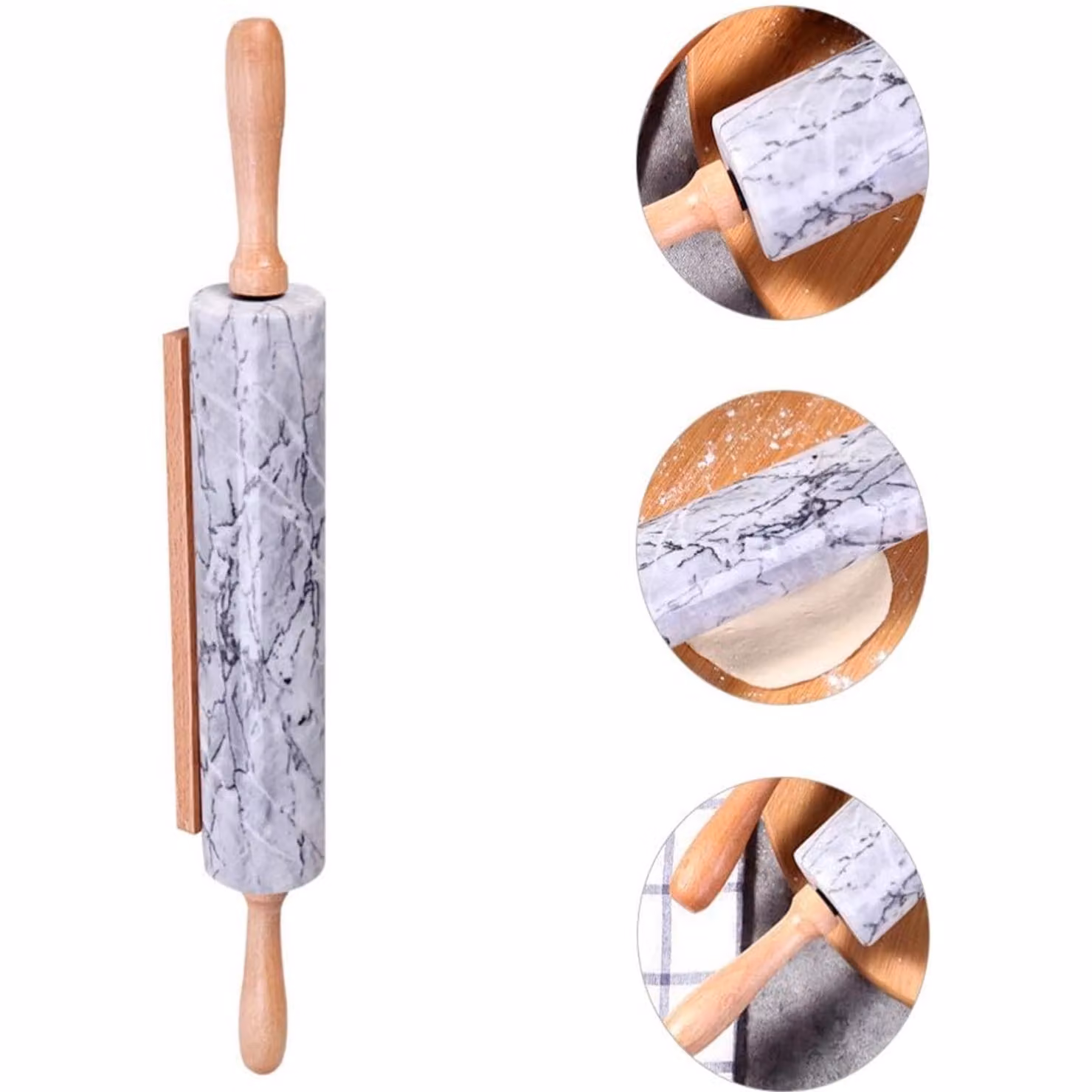 Gr8 Home Marble Rolling Pin with Wooden Handles and Stand in Grey, Black and White – 2