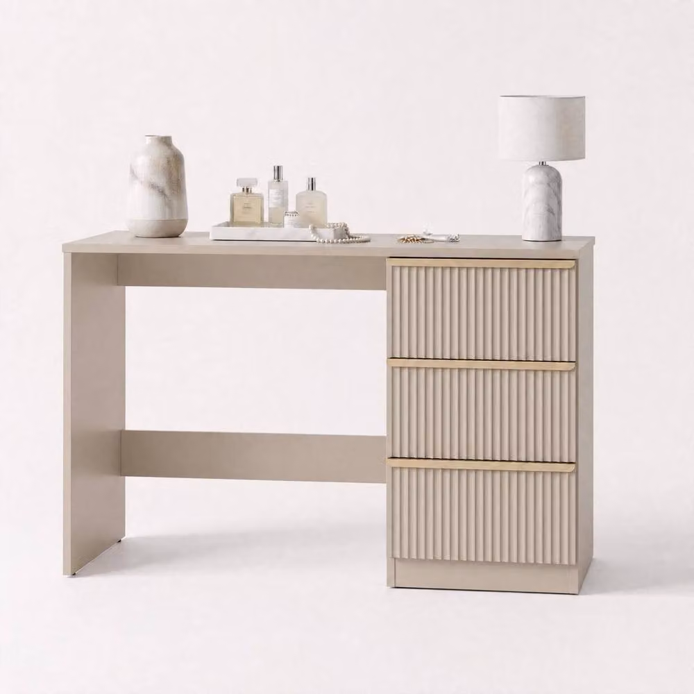 FWStyle Lania 3 Drawer Beige Dressing Table and Study Desk with Scallop Design – 2