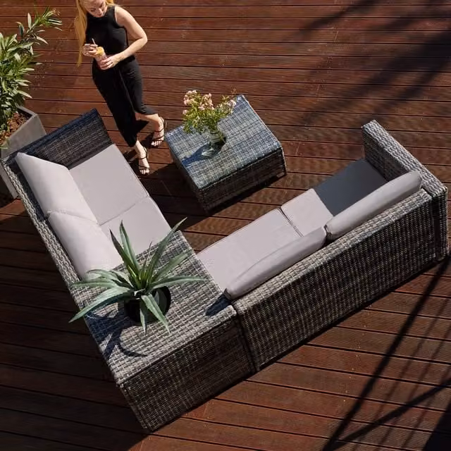 tectake Siena Rattan Garden Furniture Lounge Set in Grey and Light Grey