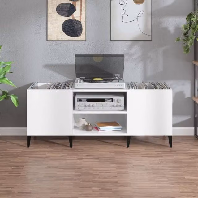 Berkfield Home Record Cabinet in White, W/D/H: 121 x 38 x 48 cm – 1